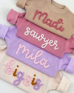 Suéter de bebé de punto grueso con logotipo personalizado, <span class=keywords><strong>jersey</strong></span> de flores bordado hecho a <span class=keywords><strong>mano</strong></span>, ropa de bebé de algodón para niños pequeños, suéter de invierno para niños - Product Image 3