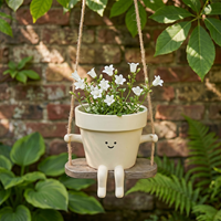 Pot de fleurs suspendu en résine avec visage souriant mignon, bras et jambes, pour jardin, cour, balcon, décoration extérieure