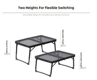 Table de camping pliable rectangulaire en fer, portable, réglable en hauteur, avec étagère de rangement – Offre spéciale
