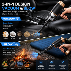 เครื่องดูดฝุ่นแบบมือถือไร้สาย OEM ODM แรงดูด 15000Pa พร้อมฟังก์ชั่นเป่าลม 2 in 1 ชาร์จไฟได้ ขนาดเล็ก พอร์ต Type-C ได้รับมาตรฐาน CE RoHS FCC ใช้งานได้หลากหลาย - Product Image 6