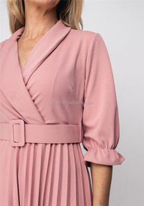 Moda nuovo Design <span class=keywords><strong>con</strong></span> collo a scialle svasato mezze maniche in Chiffon plissettato Maxi abito <span class=keywords><strong>lungo</strong></span> <span class=keywords><strong>con</strong></span> cintura da donna - Product Image 6