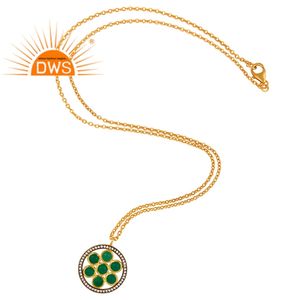 CZ Green Onyx Gemstone Necklace Wholesale Designer Yellow Gold Plated 925 Silver Pendant Necklace Jewelry - Product Image 2