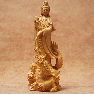 ไม้สนจีนธรรมชาติ รูปปั้นพระพุทธรูปกวนอิม งานแกะสลักไม้ทำมือ รูปปั้นพระโพธิสัตว์กวนอิม เทพีแห่งความเมตตา ตกแต่งแท่นบูชาพระพุทธ - Product Image 4