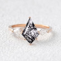 Bague de fiançailles en argent sterling 925 en forme de cerf-volant avec diamant sel et poivre et quartz, ensembles de bagues à pierre taillée en cerf-volant, vente en gros de bijoux