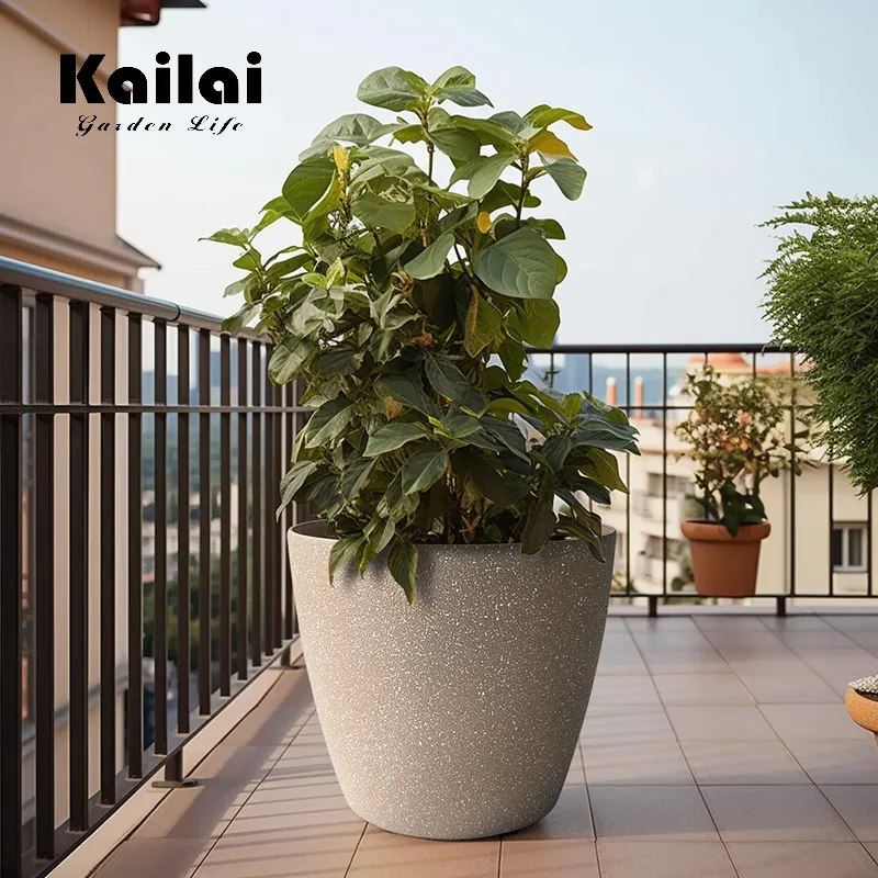 Kailai indoor outdoor large resin concrete effect recycled plastic self watering garden flower planter pot for plants