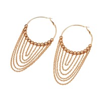 Boucles d'oreilles pendantes en alliage de zinc plaqué or, chaînes à pampilles extra longues, style indien, accessoires circulaires unisexes