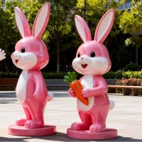Escultura de Animal de Dibujos Animados en Fibra de Vidrio Personalizada, Conejo, Regalo Empresarial para Exteriores, Decoración Impermeable para Paisajes de Centros Comerciales, Parques y Jardines