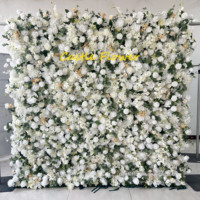 W-B023 3D digulung bunga putih latar dinding bunga dekorasi pesta pernikahan dinding tanaman bunga buatan daun hijau