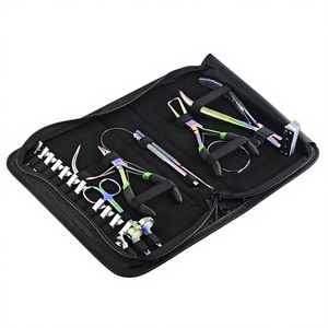 Hot Selling 9pcs Multi-color 3 Micro Beads Pliers <b>Loop</b> <b>Hooks</b> 2 Parting Ring Weaving Needles Scissor Hair Extension Tools Kit - Product Image 1