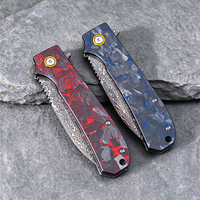 Couteau pliant Premium VG10 Core Damascus avec manche en fibre de carbone et roulement à billes pour activités de plein air, EDC et collection