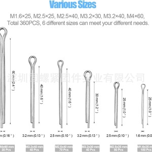 304 Stainless Steel Cotter Pin Assortment Kit 360 Pcs M1.6 M2.5 M3.2 M4 General Use - Product Image 4