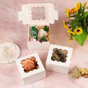 Vente en gros de 24 boîtes à pâtisserie carrées en carton blanc personnalisées de 4x4x2,5 pouces avec fenêtre pour mini gâteaux, friandises, pâtisseries, beignets, macarons - Product Image 1