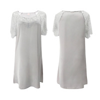 Chemise de nuit respirante en fausse soie, automne/printemps/été, avec empiècements en dentelle, manches courtes, pull-over, pyjama sexy, vêtements décontractés pour femmes