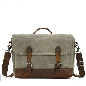 Retro Waterproof Work Business Messenger Large Men's Satchel Bag Shoulder Bag Canvas Laptop Bag