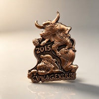 Badge Métallique de Collection en Cuivre Antique avec Relief 3D de Taureau, Souvenir Vintage de Festival