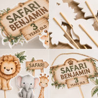 Décoration de gâteau personnalisée animaux de la savane, topper écologique pour cupcakes sur le thème de la jungle pour baby shower et fêtes d'anniversaire d'enfants