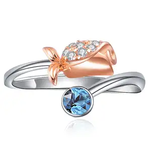 Изящные украшения на заказ женские Девушки 925 стерлингового серебра милое синее кольцо с открытой розой с фианитами