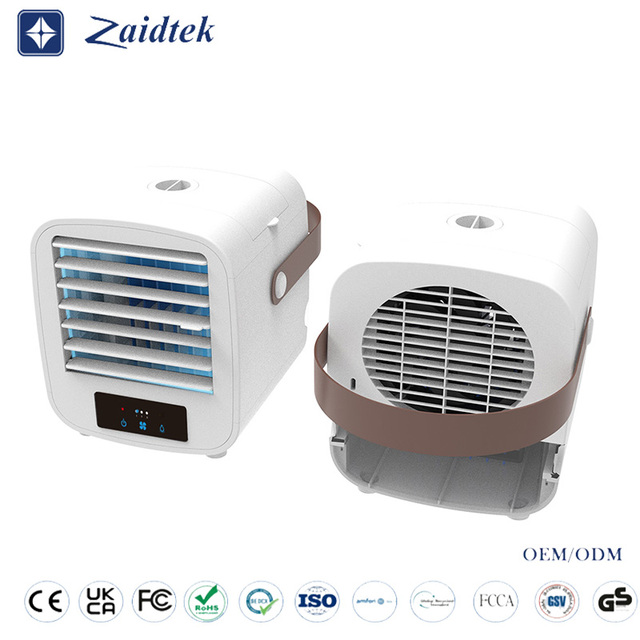 Portable Mini Air Conditioner Ice Mist Fan Humidifier Cooling Outside Rechargeable Solar Water Fan with 2000mAh Battery and Lamp