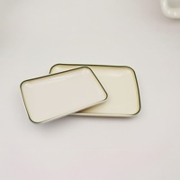 Placa de rollo de arroz Rectangular similar a la cerámica de melamina resistente a los golpes, juego de líneas verdes para uso en restaurante doméstico, platos
