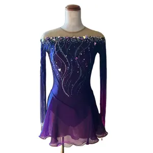 Robe de patineuse pour filles, jupe en Spandex violet pour adultes, tenues de danse pour salle de bal, robe pour compétition
