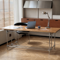 Bureau de style industriel vintage avec plateau en bois massif et pieds en acier inoxydable, bureau à domicile, bureau d'étudiant, table longue de studio