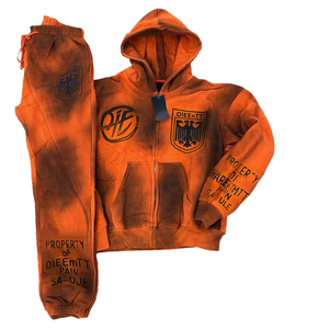 Ensemble sweat à capuche et pantalon de survêtement tie-dye orange pour homme, style streetwear, en coton French Terry, pour l'automne - Product Image 3