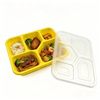 Boîtes en plastique PP jetables personnalisables à 5 compartiments pour bento, restauration rapide, sûres, recyclables, de qualité alimentaire, avec couvercles