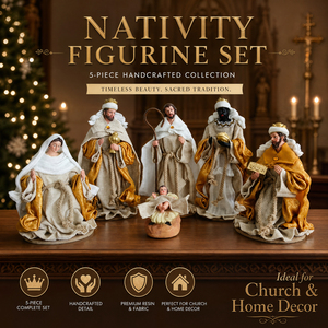 Offre Spéciale : Ensemble de Crèche Artisanale Complet – Sainte Famille et <span class=keywords><strong>les</strong></span> Trois <span class=keywords><strong>Mages</strong></span> – Sculpture en Résine Beige et Dorée – Figurines pour Noël, Église et Maison - Product Image 3