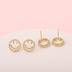 <b>Stud</b> <b>Earrings</b> Smiley Face Gold Micro Set Zircon Hollow Out For Women Gift - Product Image 4