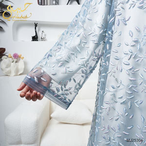 Robe Abaya bleue modeste de luxe, brodée 2 pièces, ensemble d'abaya ouverte pour femmes, vêtements islamiques - Product Image 4