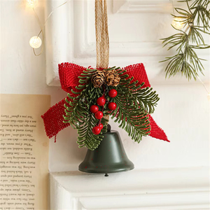 Handgefertigte Umweltfreundliche <span class=keywords><strong>Cartoon</strong></span>-Weihnachtsglocken Schleife Rote Frucht Tannenzweig Tannenzapfen Anhänger Weihnachtsbaum Glöckchen zum Aufhängen - Product Image 4