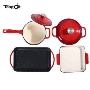 Ensemble d'ustensiles de cuisson en fonte écologiques et durables antiadhésifs - Cocotte 5QT, <span class=keywords><strong>Casserole</strong></span> 3QT, Plaque de cuisson <span class=keywords><strong>rectangulaire</strong></span> et Plaque à rôtir, Compatible four - Product Image 1