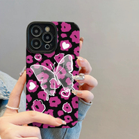 Coque de téléphone portable en cuir artificiel TPU avec impression de papillon en cristal rose pour iPhone X Xr 11 12 13 14 15 16 17 18 Pro Max