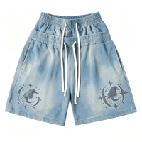 Shorts épais pour homme 100% coton, lavage minéral, logo personnalisé, coupe ample, style streetwear