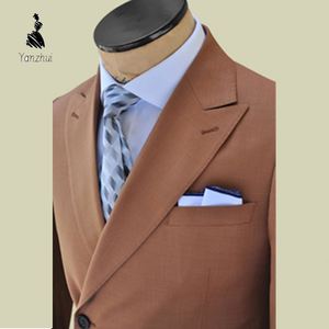 Traje Cruzado Versátil YZ para las Cuatro Estaciones, Hecho de Lana 0.7, Color <span class=keywords><strong>Caramelo</strong></span> Clásico, Corte Slim Formal - Product Image 3