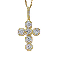 BESDZ0218 Collier chaîne en cuivre avec pendentif croix massif en zircon complet de 87 mm, style européen et américain, unisexe, hip-hop, grande boucle