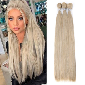 Vente en gros de mèches de tissage de cheveux synthétiques lisses, trame simple, super douces, lisses, noir naturel, <span class=keywords><strong>fibre</strong></span> haute température - Product Image 4