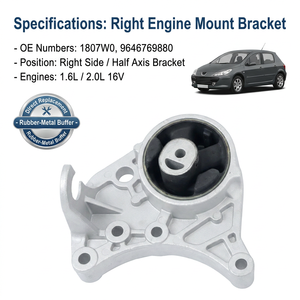 Supporto Motore Destro 1807W0 9646769880 per <span class=keywords><strong>Peugeot</strong></span> 206 <span class=keywords><strong>207</strong></span> 307 408 Citroen C2 C4 1.6L 2.0L 16V con Ammortizzatore Gomma-Metallo - Product Image 2