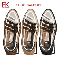 Miroir sur pied Fullkenlight créatif, ondulé irrégulier, intelligent, avec éclairage LED intégré et cadre en bois, pour une vue complète du corps