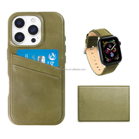 Fundas de Piel Auténtica Ecológicas de Lujo para Teléfono Móvil, con Tarjetero Antichoque, para iPhone 15 16 Pro Max