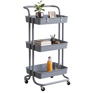 Chariot utilitaire en métal à trois niveaux avec roulettes, chariot de rangement gris pour salon, design minimaliste, 50x40x30cm - Product Image 6