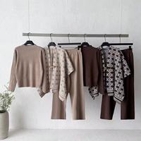 Nouvel ensemble décontracté pour femme : pull tricoté châle et pantalon ample à jambes larges pour l'automne