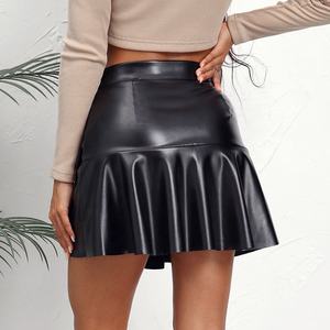Womens Faux Leather Ruffle Wrap <strong>Skirts</strong> Korean PU <strong>Wet</strong> <strong>Look</strong> High Waist Shorts Slit Wrap Skorts Ladies Clothing Latex <strong>Skirt</strong> - Product Image 4