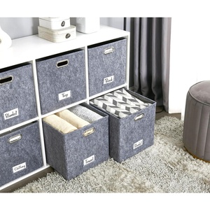 Lot de 4 paniers de <span class=keywords><strong>rangement</strong></span> en feutre 11x11x11 avec logo personnalisé et porte-étiquettes, organisateur pliable en forme de cube pour étagères, boîte en tissu <span class=keywords><strong>Kallax</strong></span> - Product Image 4