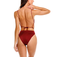 Meilleure Vente Maillot de Bain Monokini Rouge Sexy pour Femme, Une Pièce, Découpes Latérales, Décoration Corde, Coupe Haute, Bretelles Fines, Plage