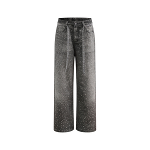 Pantalones Vaqueros de Hombre Personalizados con Puntos Brillantes, Pantalones Vaqueros Anchos Desgastados en Negro y Gris, Ropa de Calle Elegante e Informal - Product Image 4