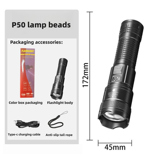 2026 Outdoor Tactical Torch <b>Flashlight</b> Powerful <b>LED</b> USB Rechargeable Camping Light with ABS Body Waterproof - Product Image 2