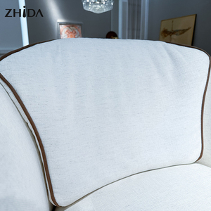 Fauteuil de salon individuel de luxe nordique en mélange coton-lin, chaise de détente moderne à dossier haut avec base métallique rotative - Product Image 6