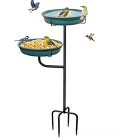 Bain d'oiseaux et mangeoire sur pied en métal, style vintage, en fer, pour jardin, décoration extérieure et alimentation des oiseaux