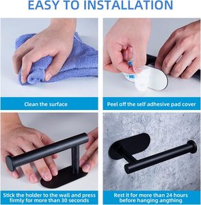 Self Adhesive Punch-Free Wall Mount Toilet Paper Holder for Bathroom SUS 304 Matte Black - Product Image 2